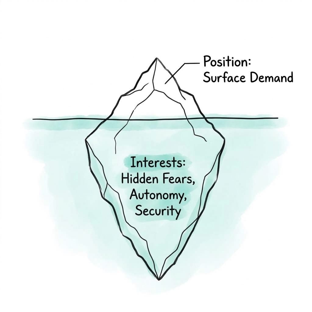 Surface demands compared to underlying interests
